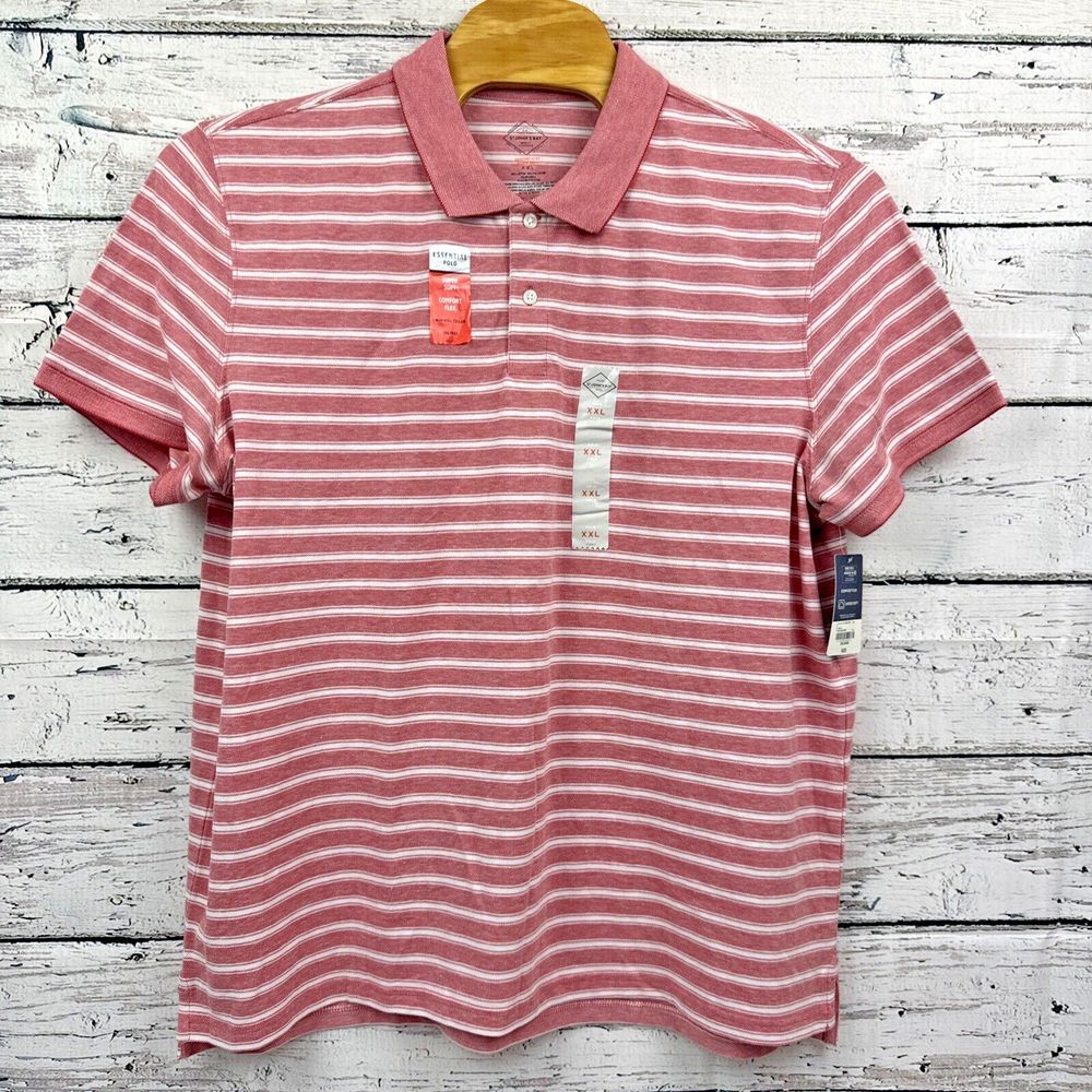 St John's Bay Men's 🆕 Essential S/S Rose Striped Polo Shirt [Size XXL]‎ NWT